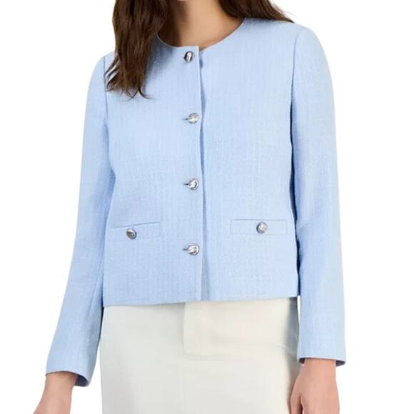 Bar III Jackets & Blazers - Bar III Women's Tweed Blazer Jacket in Chateau Blue Multi
